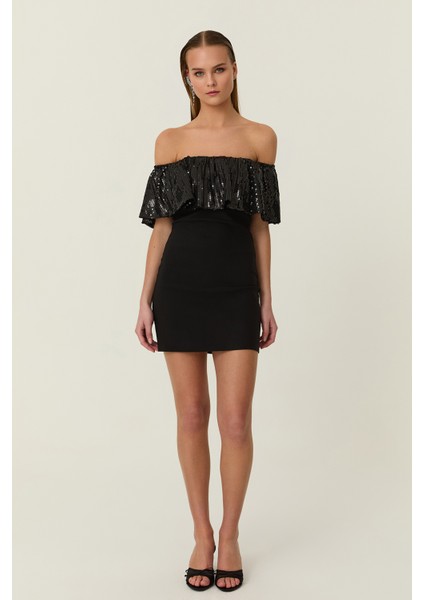 Payet Detaylı Mini Elbise Siyah fiyatları