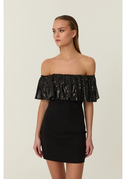 Payet Detaylı Mini Elbise Siyah modelleri
