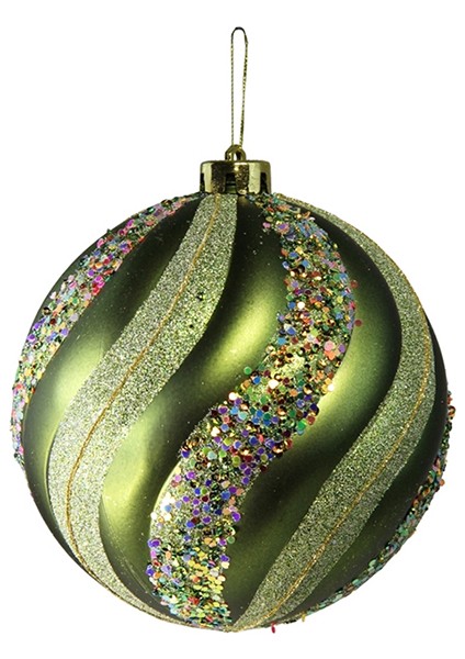 Yılbaşı Süsü Dönence Şekerli Top Yeşil 15 cm