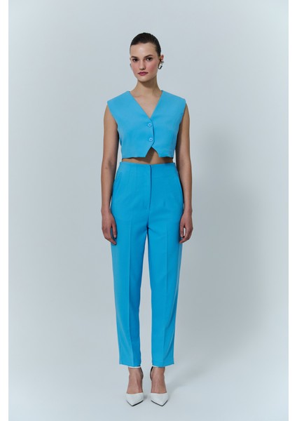 Pens Detaylı Yüksek Bel Pantolon Mavi modelleri