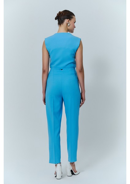 Pens Detaylı Yüksek Bel Pantolon Mavi indirimleri