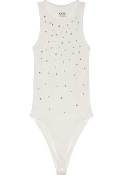 Taş Aksesuarlı Halter Yaka Bodysuit Ekru fiyatları