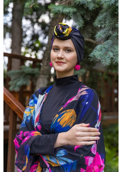 Floria Kemerli Tam Boy Şifon Pareo 7175-25 Siyah modelleri