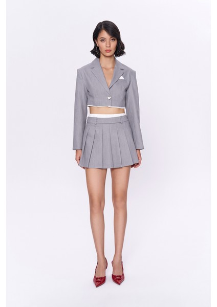 Boxer Bel Pileli Mini Etek Gri modelleri