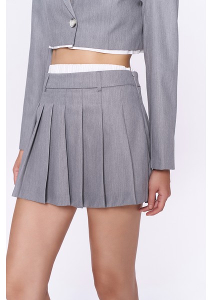 Boxer Bel Pileli Mini Etek Gri fırsatları