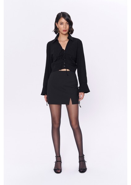 Ip Detaylı Bağlamalı Gömlek Siyah modelleri