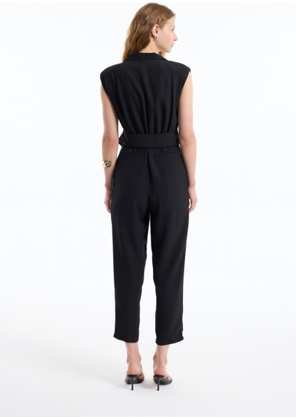 Kruvaze Yaka Kemerli Uzun Tulum Siyah indirimleri