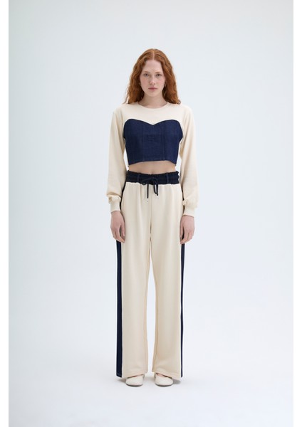 Match Detaylı Crop Sweatshirt Bej modelleri