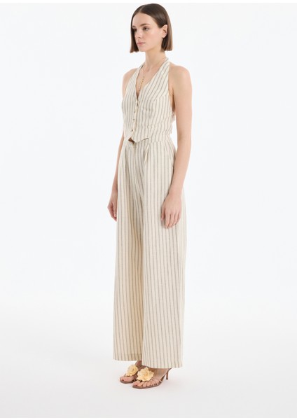 Halter Yakalı Çizgili Uzun Tulum Naturel modelleri