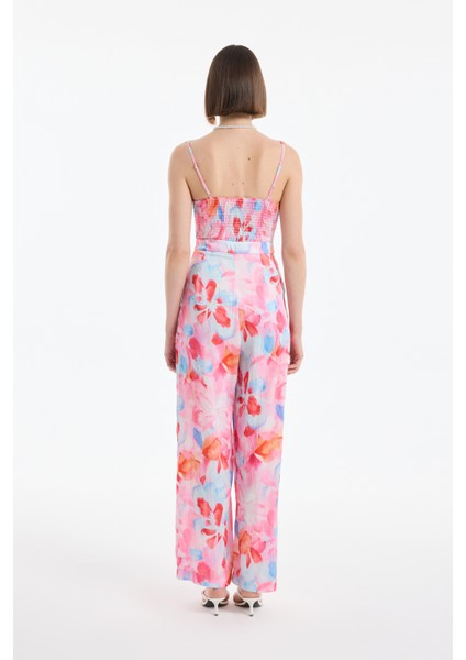 Bağlama Detaylı Çiçek Desenli Askılı Uzun Tulum Pembe indirimleri