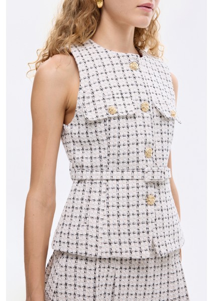 Kemer Detaylı Düğmeli Tüvit Yelek Ceket Bej modelleri