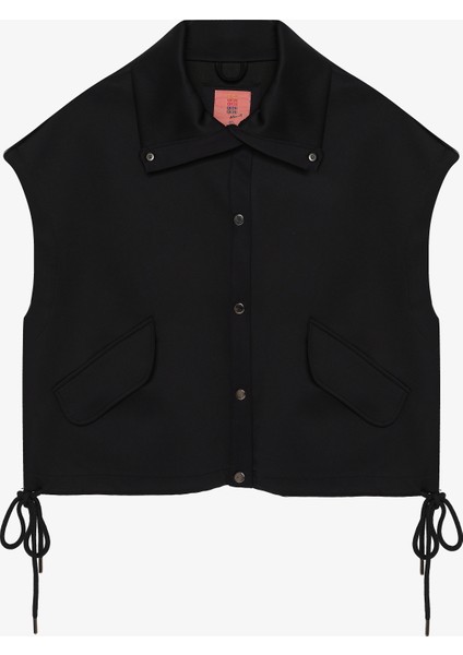 Çıtçıt Düğmeli Cepli Yumuşak Dokulu Oversize Yelek Siyah fiyatları