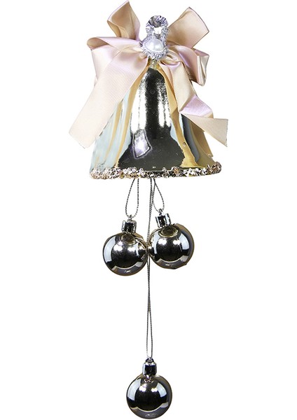 Yılbaşı Süsü 3'lü Top Detaylı Çan Şampanya 20 cm