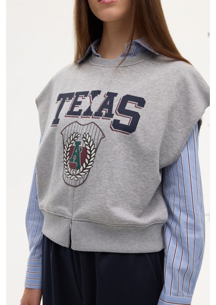 Texas Baskılı Beli Ribanalı Kolsuz Sweatshirt Grimelanj fırsatları