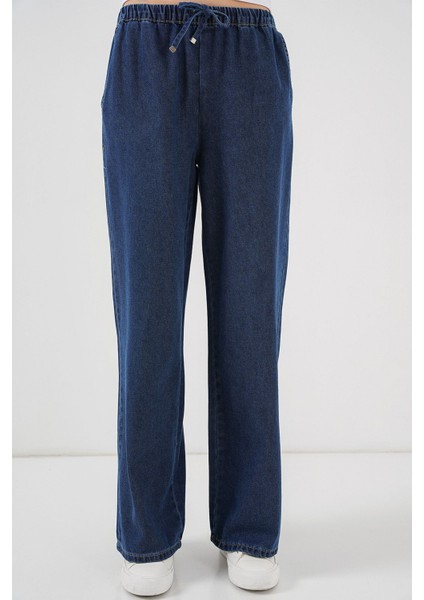 Kadın BDART Konforlu Geniş Paça Denim Jeanler Drawstring ile Lacivert modelleri