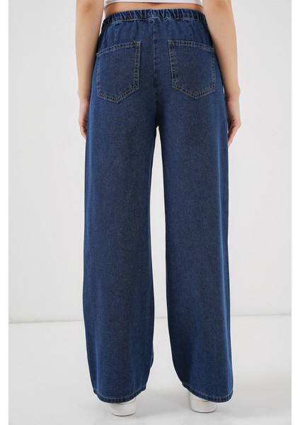 Kadın BDART Konforlu Geniş Paça Denim Jeanler Drawstring ile Lacivert indirimleri