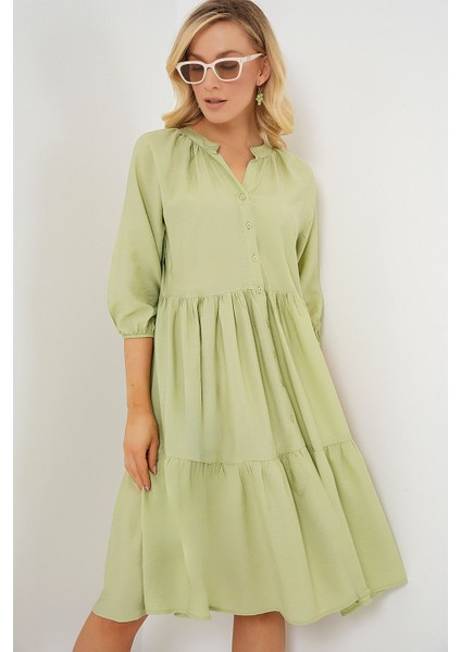 Kadın BDART Düğme Kapatmalı Dokulu Midi Elbise Zümrüt Yeşili fırsatları