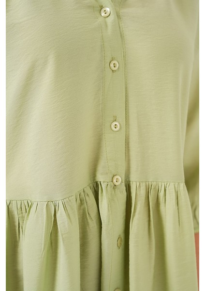 Kadın BDART Düğme Kapatmalı Dokulu Midi Elbise Zümrüt Yeşili indirimleri