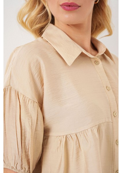 Kadın BDART Bol Kesim Düğmeli Kısa Gömlek Bej Doğal indirimleri