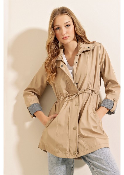 Kadın BDART Çizgili Leopar Desenli Trençkot, Çekmeli Kapama Bej Doğal fiyatları