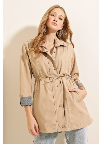 Kadın BDART Çizgili Leopar Desenli Trençkot, Çekmeli Kapama Bej Doğal indirimleri