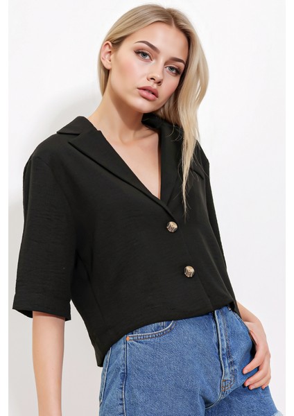 Kadın BDART Dokulu Kısa Ceket, Gömlek Yaka ile Black fiyatları