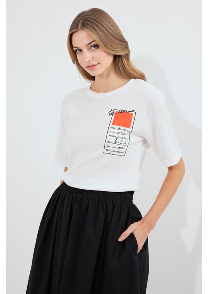 Kadın BDART Baskılı Yuvarlak Yaka Kısa Kollu Tişört Parlak Turuncu fiyatları