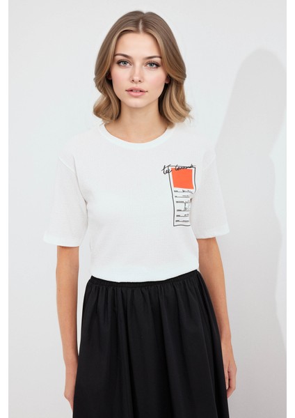 Kadın BDART Baskılı Yuvarlak Yaka Kısa Kollu Tişört Parlak Turuncu modelleri