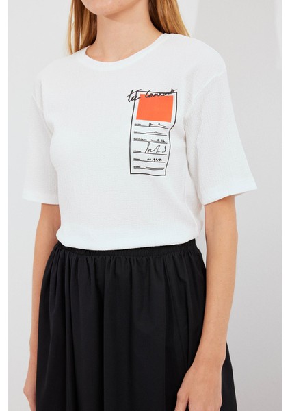 Kadın BDART Baskılı Yuvarlak Yaka Kısa Kollu Tişört Parlak Turuncu fırsatları