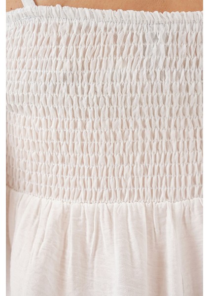 Kadın BDART Kare Yaka Dokulu Midi Elbise Beyaz indirimleri