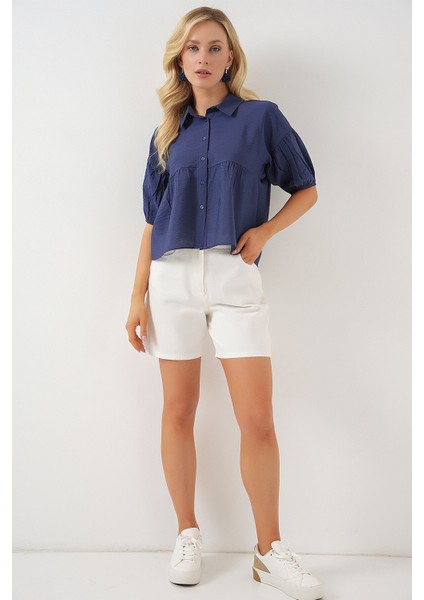 Kadın BDART Bol Kesim Düğmeli Kısa Gömlek Lacivert fiyatları