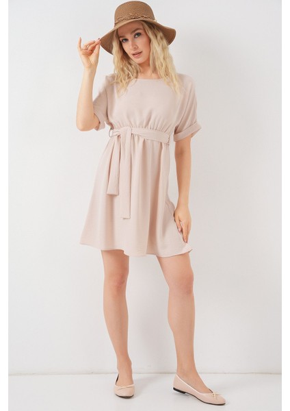 Kadın BDART Kemerli İkili Mini Elbise Krem Doğal fiyatları