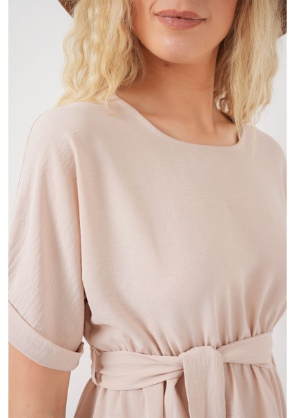 Kadın BDART Kemerli İkili Mini Elbise Krem Doğal indirimleri