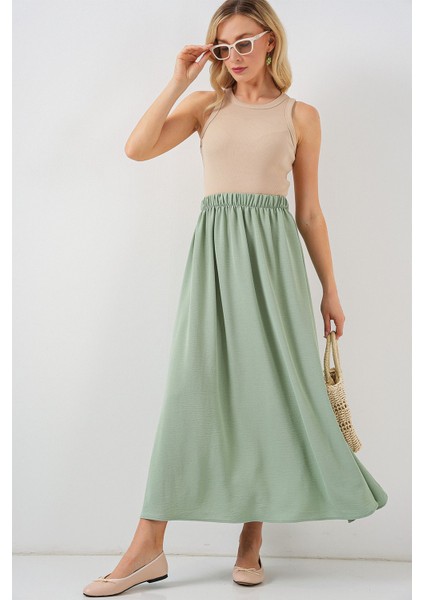 Kadın BDART Çekmece Bel Detaylı Dokulu Maxi Etek Zümrüt Yeşili fırsatları
