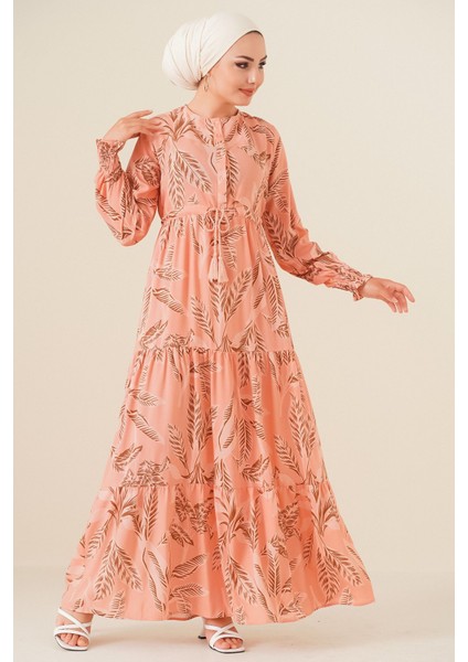 Kadın BDART Düğmeli Yaka ile Çiçekli Maxi Elbise Pink