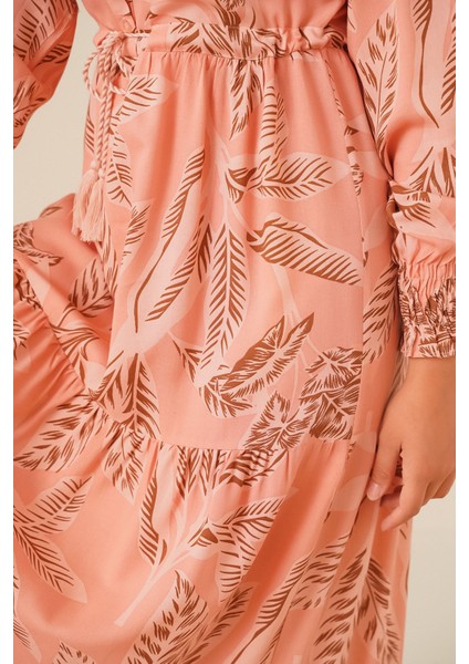 Kadın BDART Düğmeli Yaka ile Çiçekli Maxi Elbise Pink fırsatları