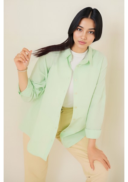 Kadın BDART Düğmeli Poplin Gömlek, Rahat Kesim Zümrüt Yeşili fiyatları