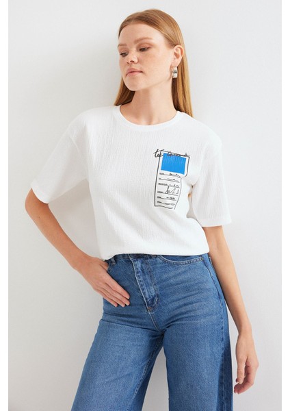 Kadın BDART Baskılı Yuvarlak Yaka Kısa Kollu Tişört Maya Mavisi modelleri