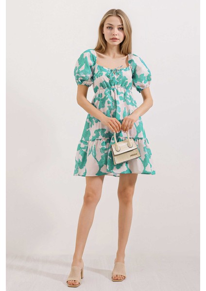 Kadın BDART Kemerli Kısa Mini Elbise ile Kare Yaka Nane Yeşili fiyatları