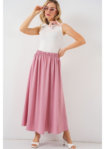 Kadın BDART Çekmece Bel Detaylı Dokulu Maxi Etek Toz Pembe modelleri