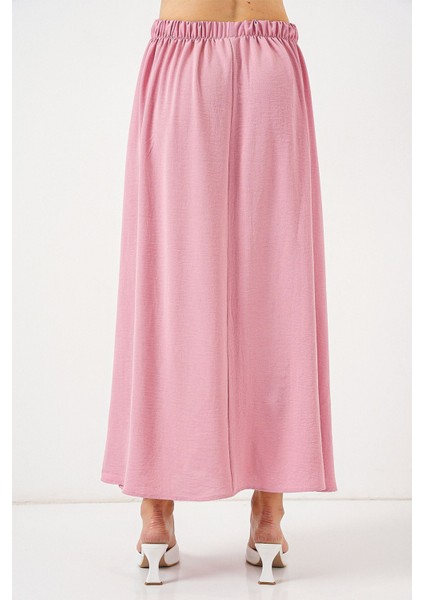 Kadın BDART Çekmece Bel Detaylı Dokulu Maxi Etek Toz Pembe