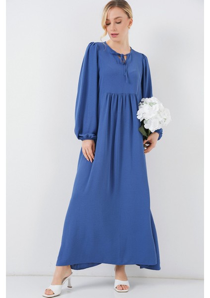 Kadın BDART Düğmeli Tekstil Desenli Max Dress Fas Mavisi