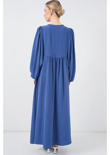 Kadın BDART Düğmeli Tekstil Desenli Max Dress Fas Mavisi