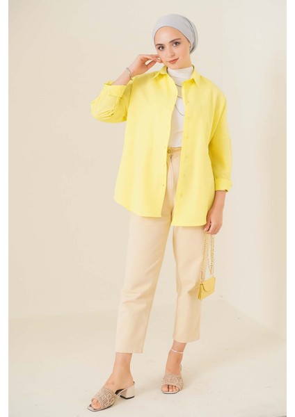 Kadın BDART Rahat Kesim Düğmeli Poplin Gömlek Limon Sarısı fiyatları
