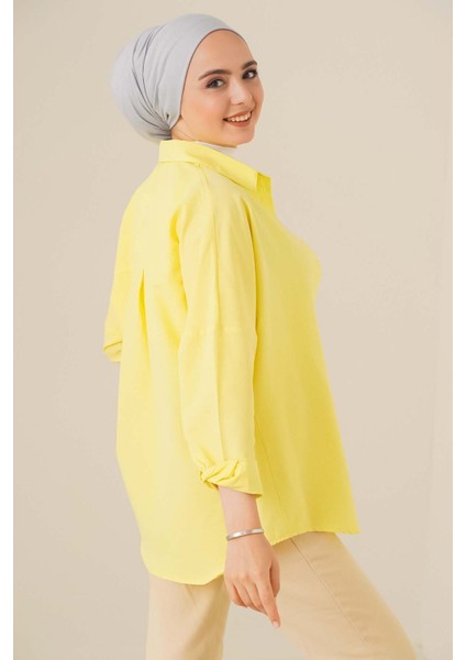 Kadın BDART Rahat Kesim Düğmeli Poplin Gömlek Limon Sarısı modelleri