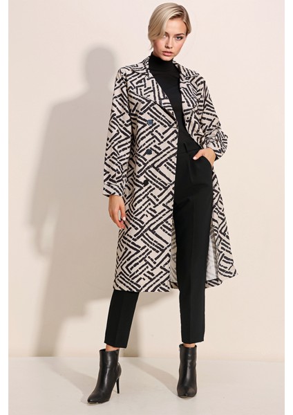 Kadın BDART Düğmeli Kruvaze Yaka Uzun Trençkot Beyaz fiyatları