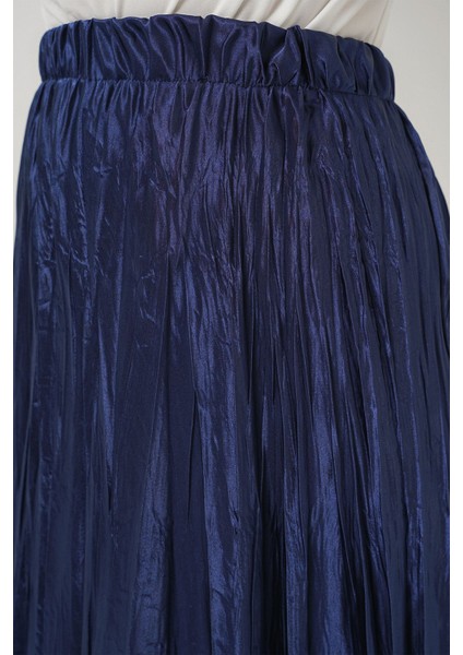 Kadın BDART Beli Lastikli Dokulu Saten Maxi Etek Lacivert indirimleri