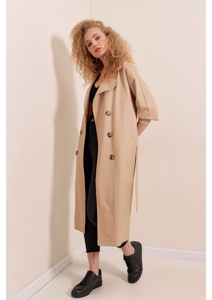 Kadın BDART Düğmeli İki Yaka Uzun Trençkot Deve Kahvesi fırsatları