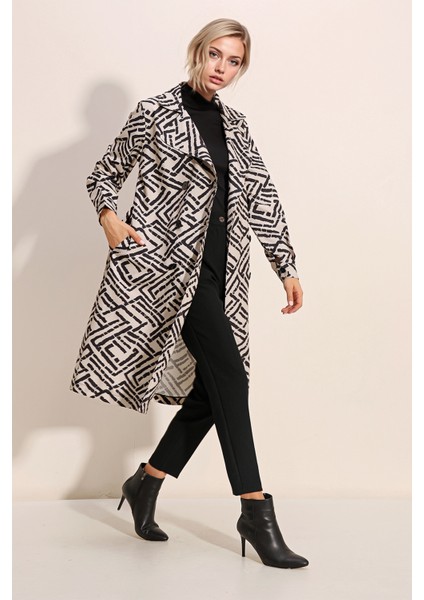 Kadın BDART Düğmeli Kruvaze Yaka Uzun Trençkot Beyaz modelleri