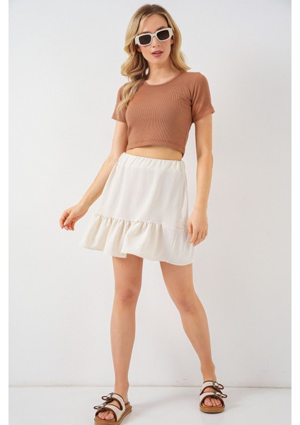 Kadın BDART Astarlı Dokulu Mini Etek Natural fiyatları